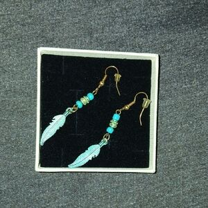 Turquoise Feather Dangle Earrings